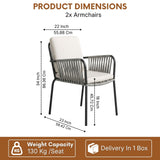 2-Piece Outdoor Rope Patio Dining Chairs