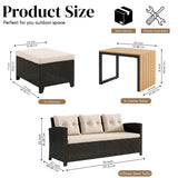 Outdoor Wicker L-Shape Sofa Set with Ottoman & Convertible Wooden Coffee Table