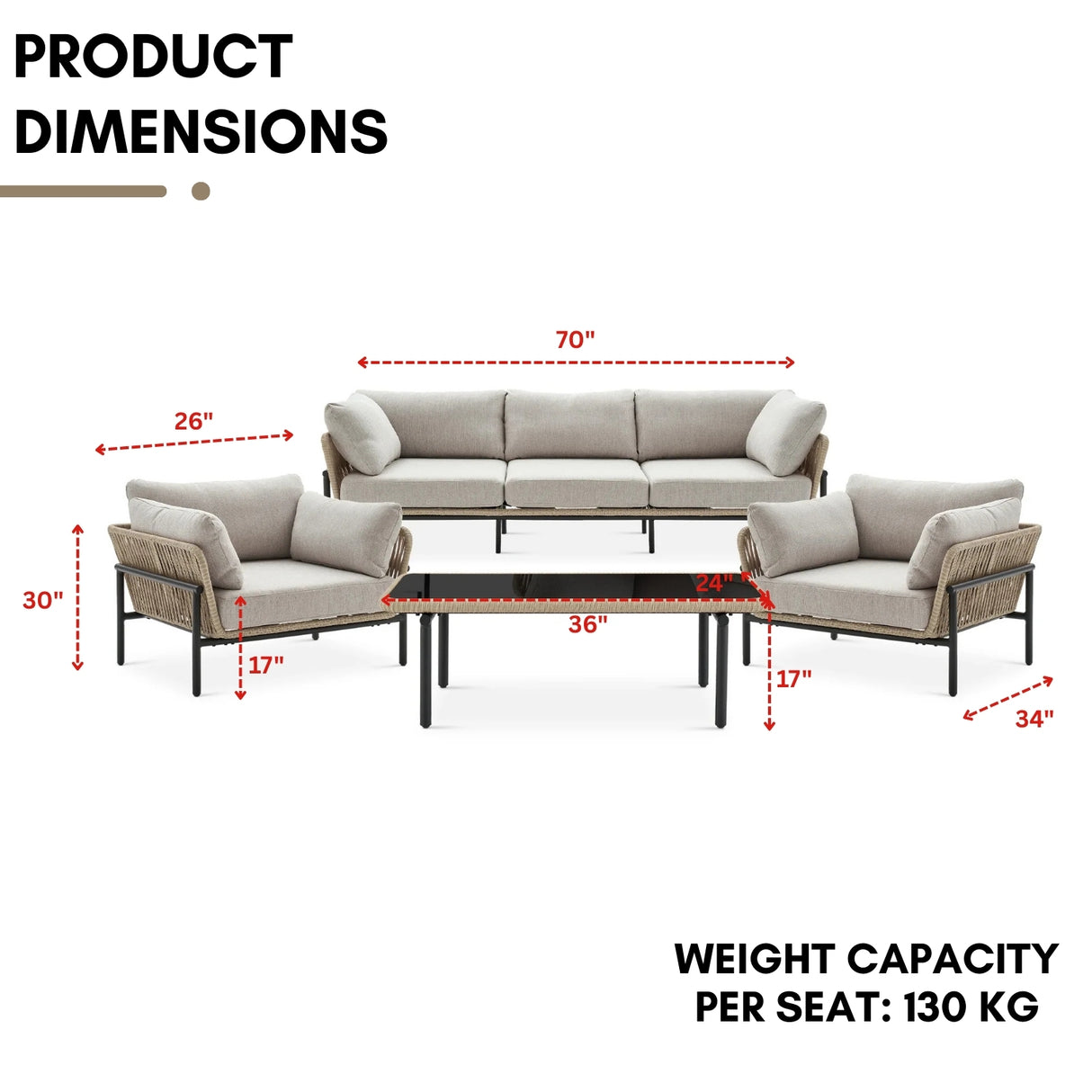 Outdoor 4-Piece Rope Conversation Sofa Set