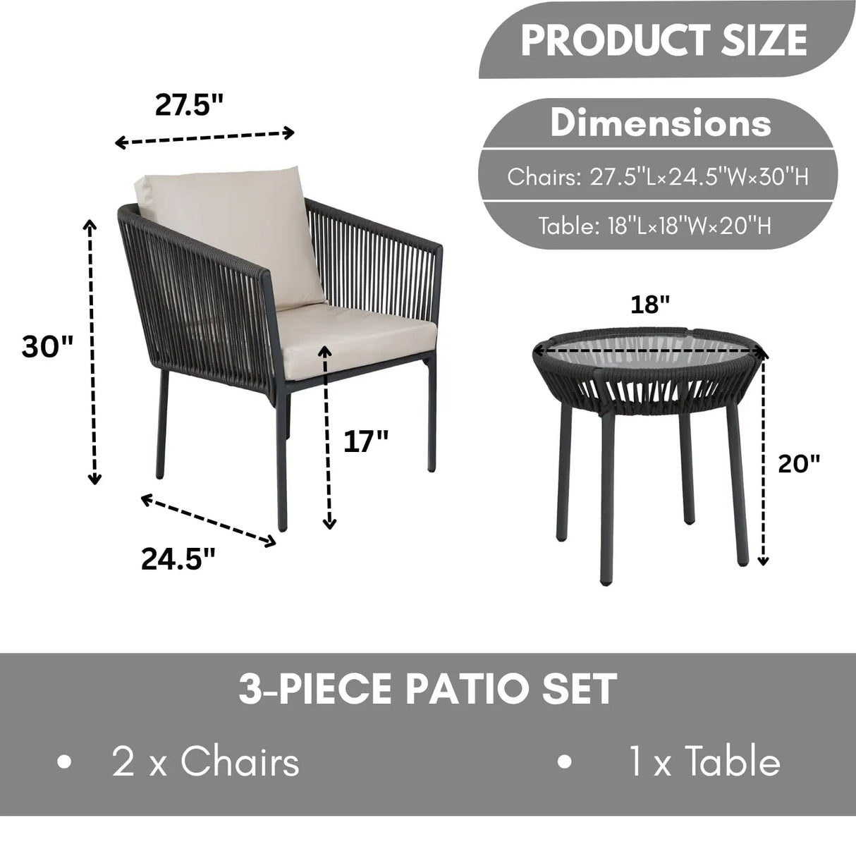 Outdoor Rope Patio Set with Glass Top Table