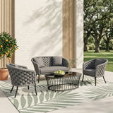 Outdoor Grey Rope 4 Piece Patio Sofa Set with Dark Grey Cushions