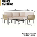 L-Shaped Rope Woven Outdoor Sofa Set (Beige & Cream)
