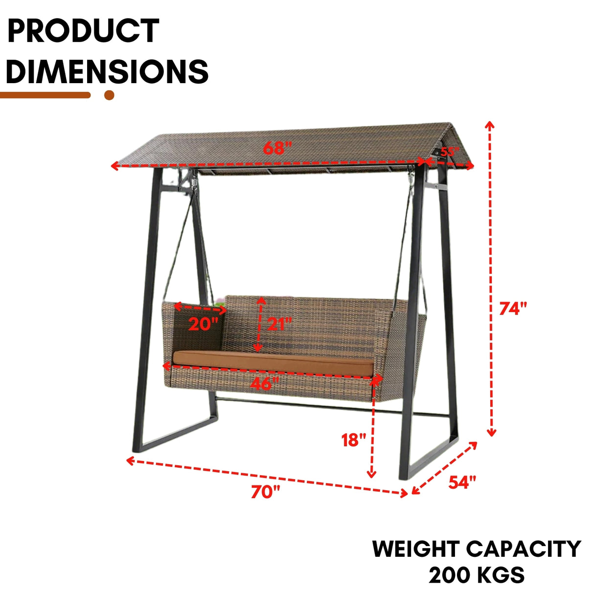 All Weather Wicker 2-Seat Patio Swing Chair with Shade & Cushions