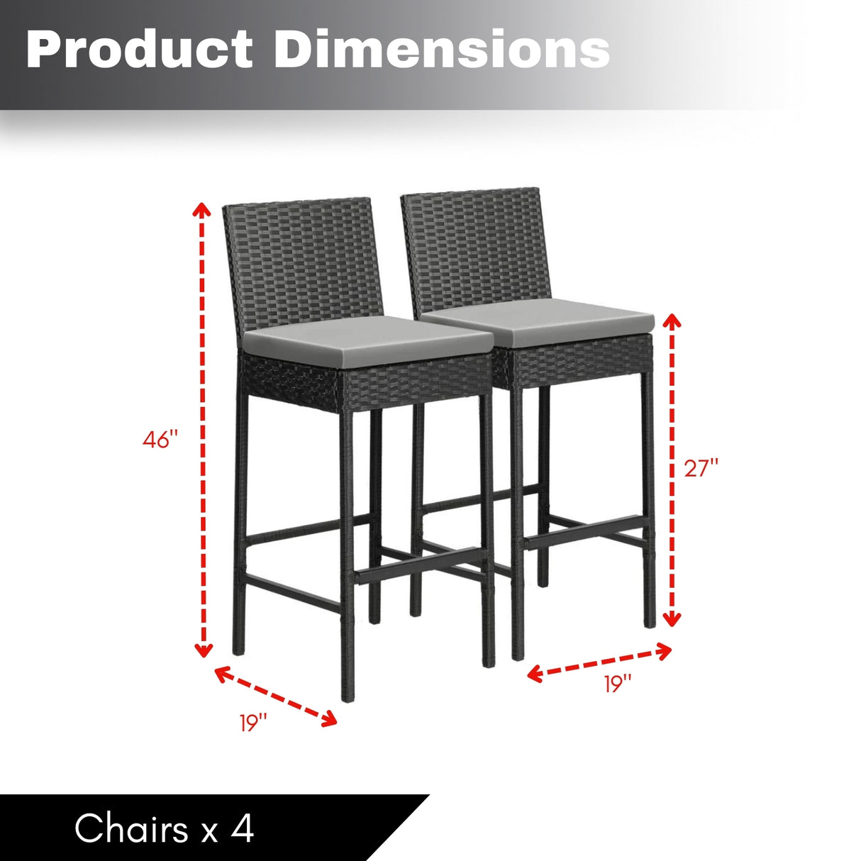 4-Piece Outdoor Rattan Wicker Bar Chairs