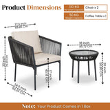 Outdoor Rope Patio Set with Glass Top Table
