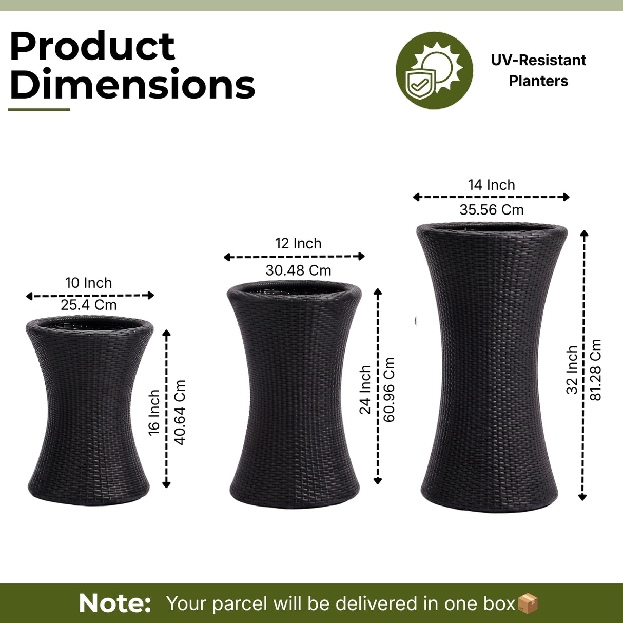 Outdoor Hourglass Design Set of 3 Wicker Planters (Black)