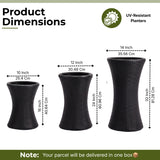 Outdoor Hourglass Design Set of 3 Wicker Planters (Black)