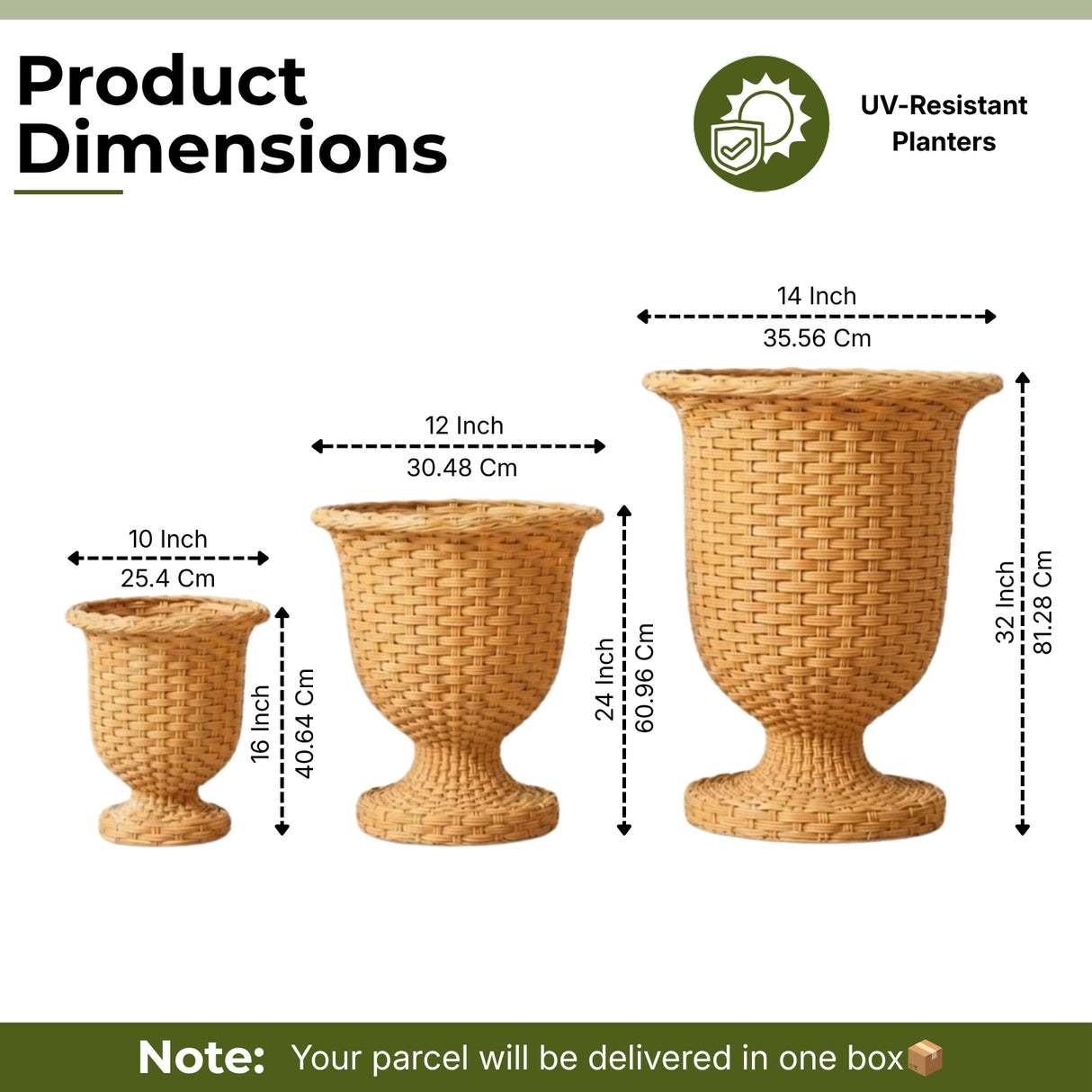 Outdoor Rattan Wicker Urn Planter Set of 3 (Beige)