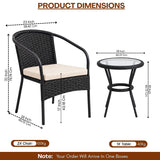 3 Piece Outdoor Wicker Patio Furniture Set (Black & Cream)