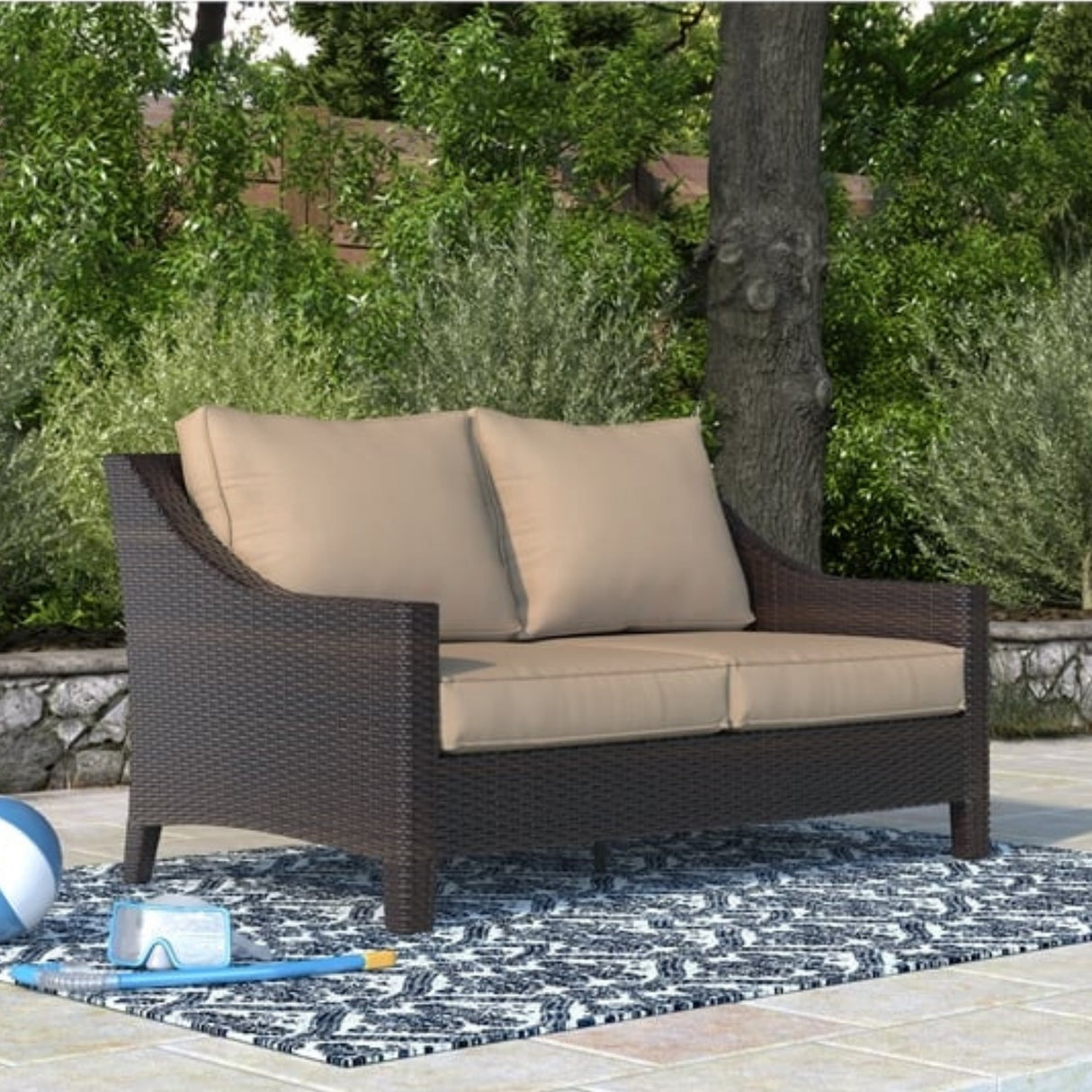 Outdoor Rattan Wicker 1-Piece Loveseat Sofa