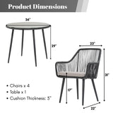 5-Piece Outdoor Rope Patio Dining Set With Glass Top Table