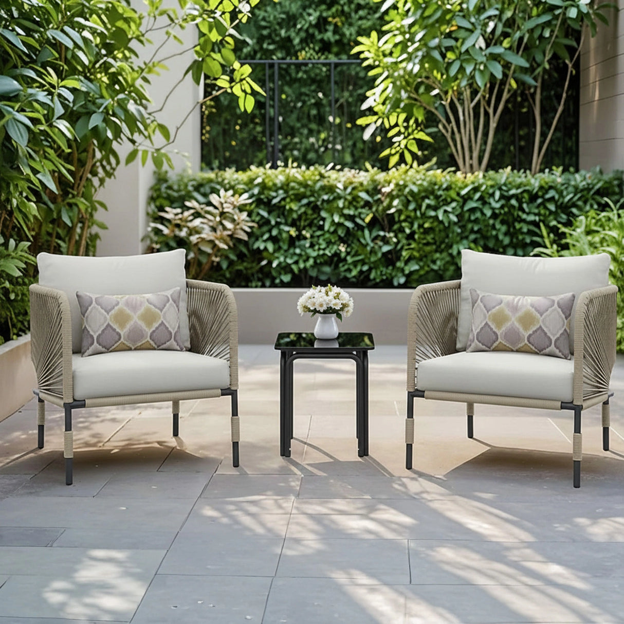 3 Piece Garden Outdoor Rope Patio Set