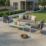 4-Piece Outdoor Rope Sofa Set With Glass Top Table (Grey)
