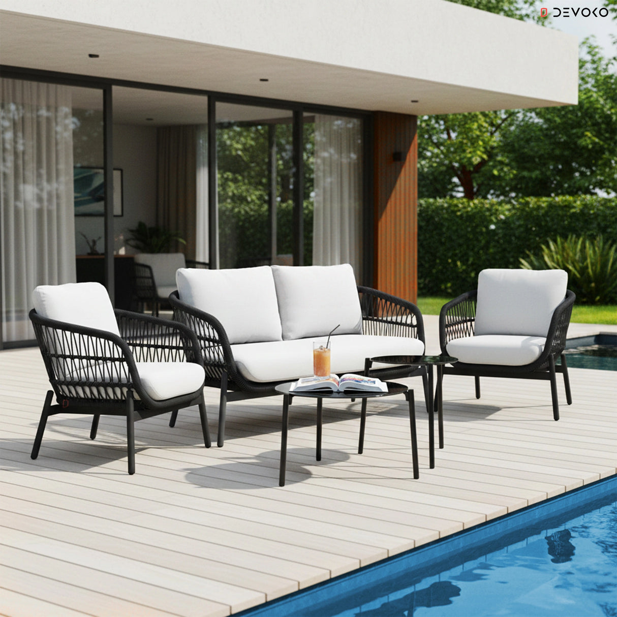 Outdoor 4 Seater Rope Conversation Sofa Set
