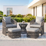 Outdoor 5 Piece Rope Patio Chair Ottoman Set (Grey)