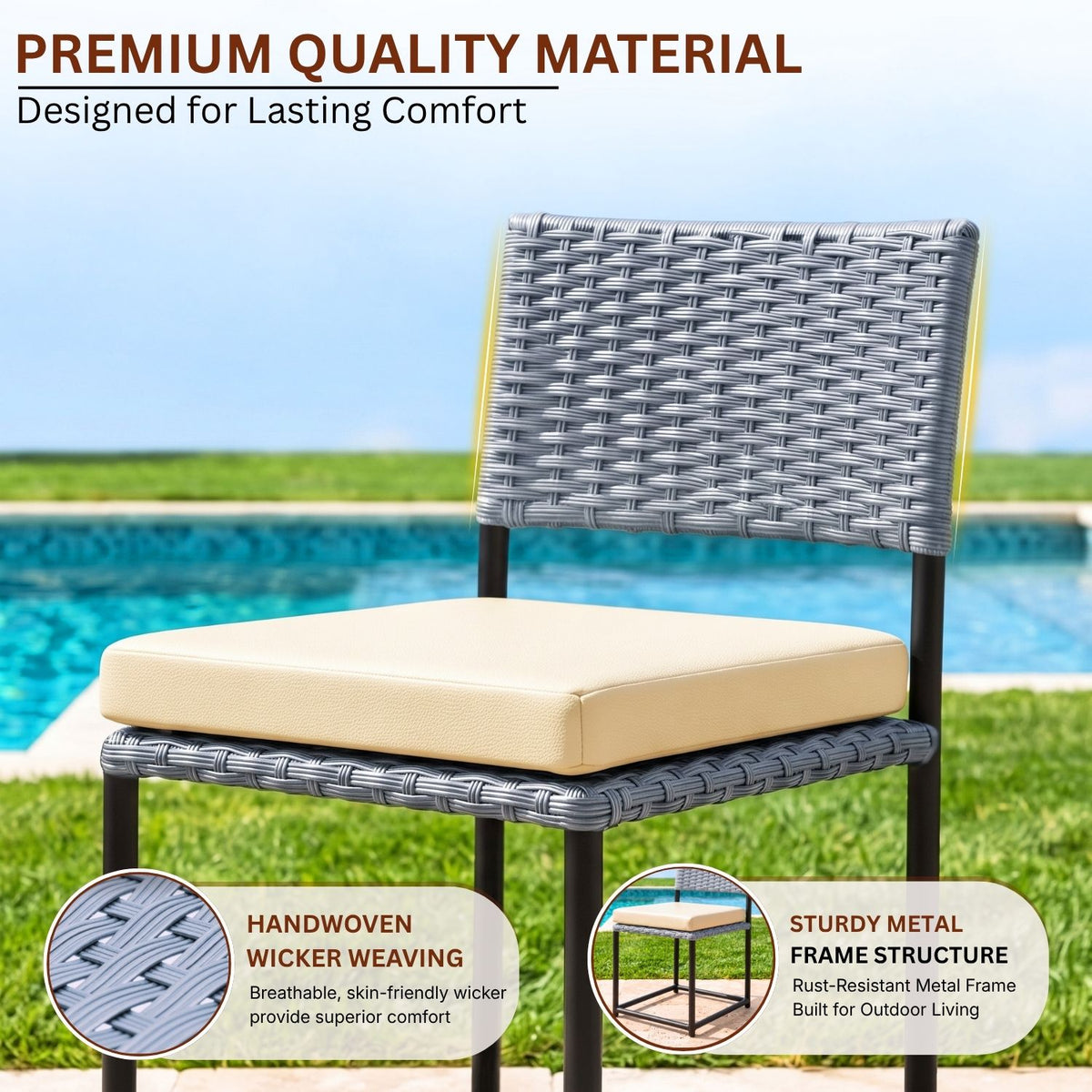 5-Piece Outdoor Wicker Patio Furniture Set (Silver Grey & Cream)