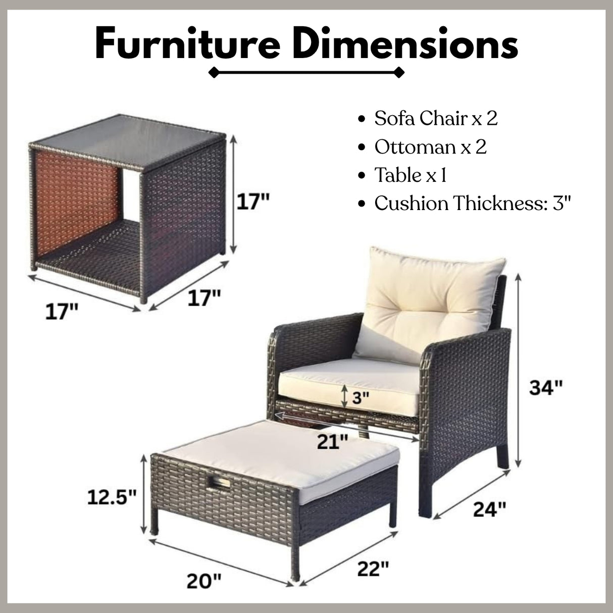 Outdoor 5 Piece Patio Wicker Furniture Set