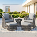 Outdoor 5 Piece Rope Patio Chair Ottoman Set (Grey)