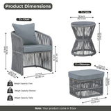 Outdoor 3 Piece Rope Patio Sofa Set (Grey)