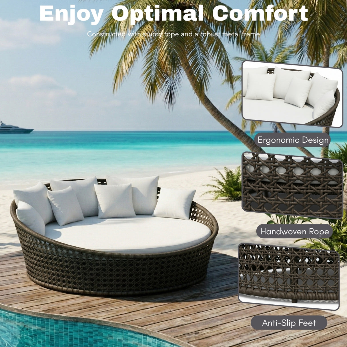 Outdoor Rope Round Patio Daybed Sofa