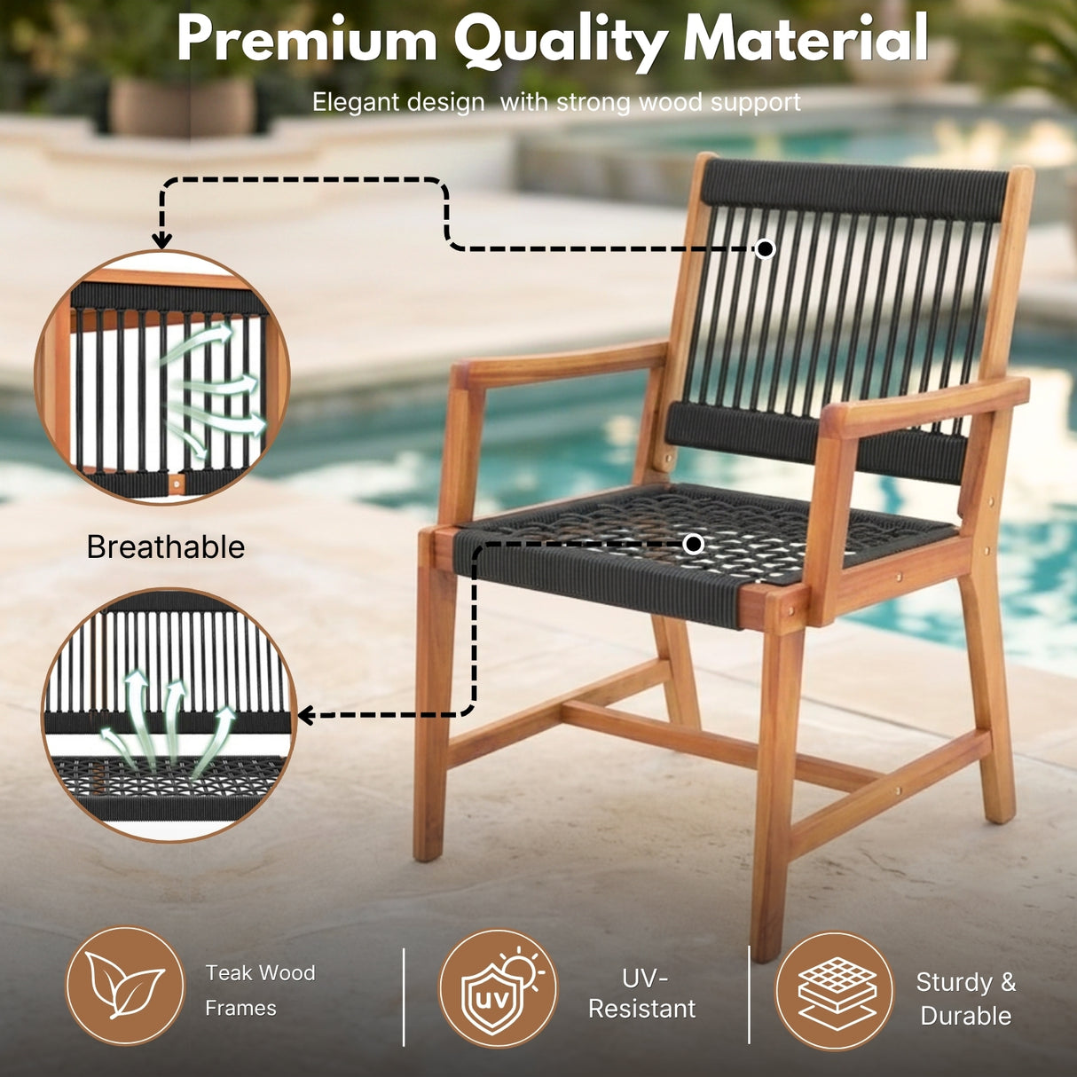 Outdoor Rope & Teak Wood 4-Piece Sofa Set (Black & White)