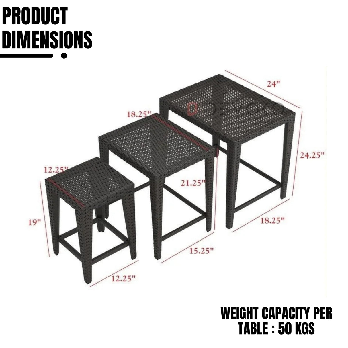 3-Piece Wicker Garden Bistro Set in Dark Brown