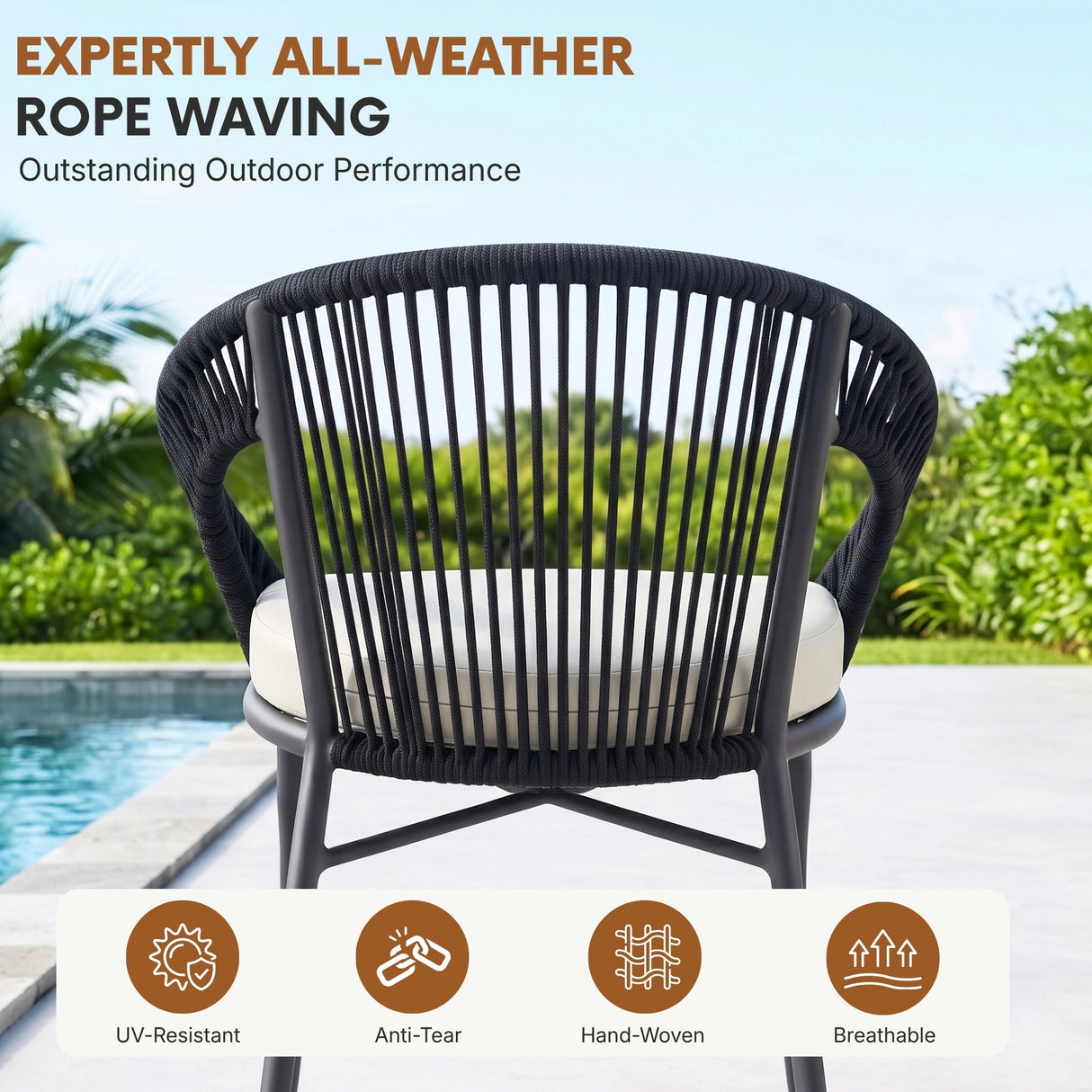 Outdoor 4-Seater Patio Rope Conversation Set (Black & Off-White)