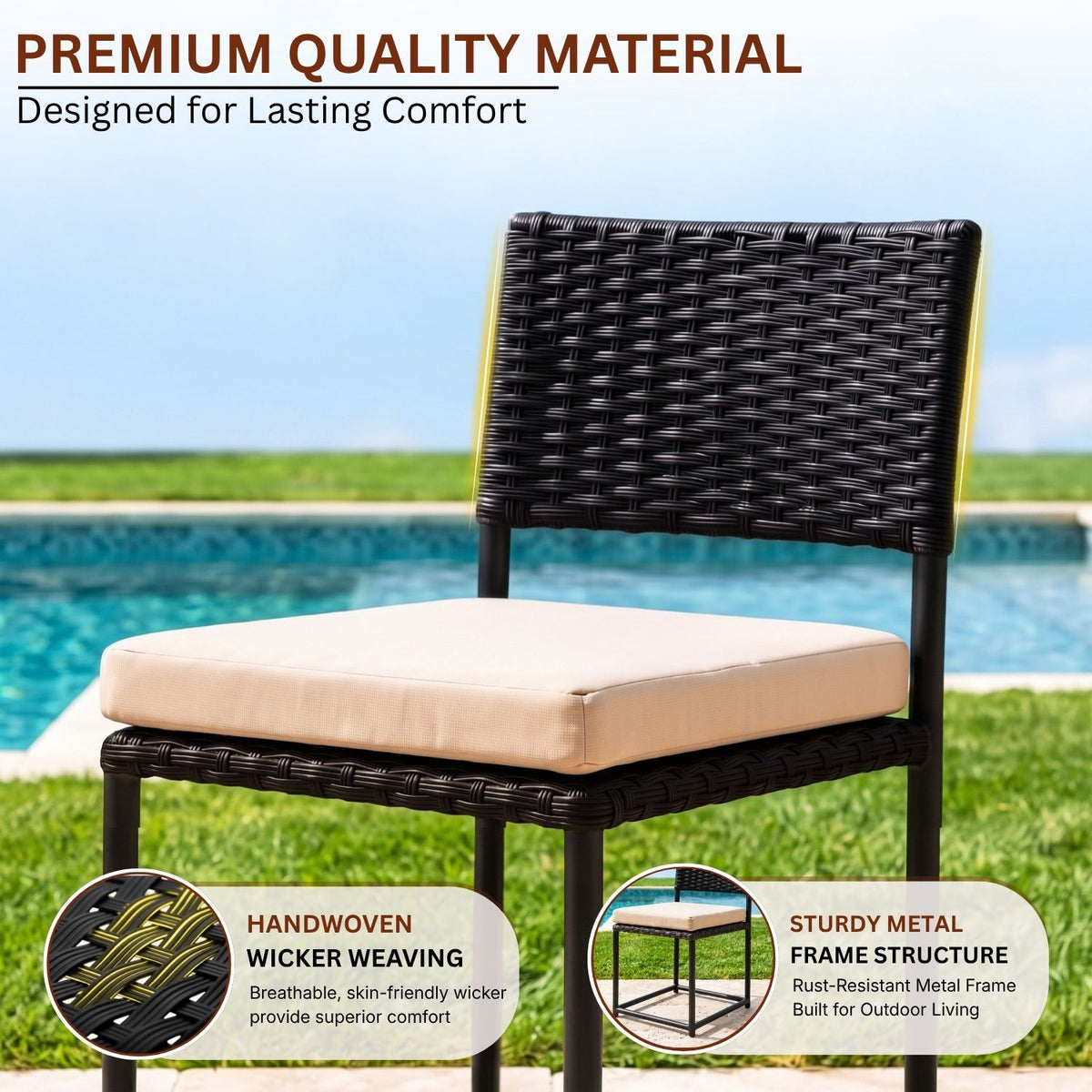 5-Piece Outdoor Wicker Patio Furniture Set (Black & Cream)