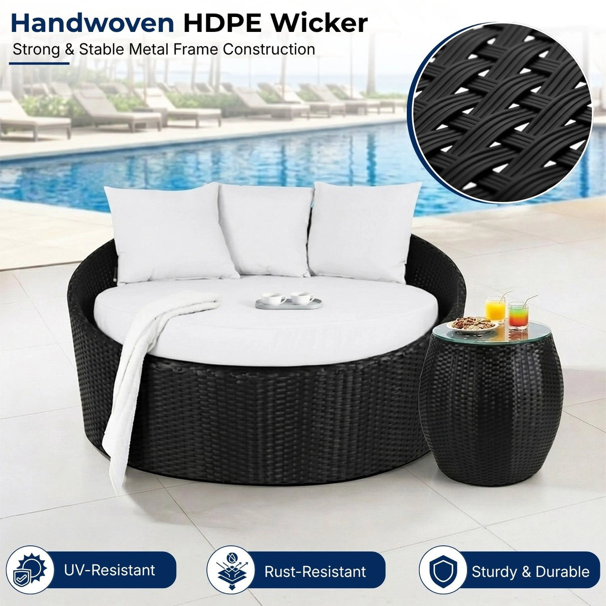 Outdoor Rattan Wicker Daybed with Glass Top Table