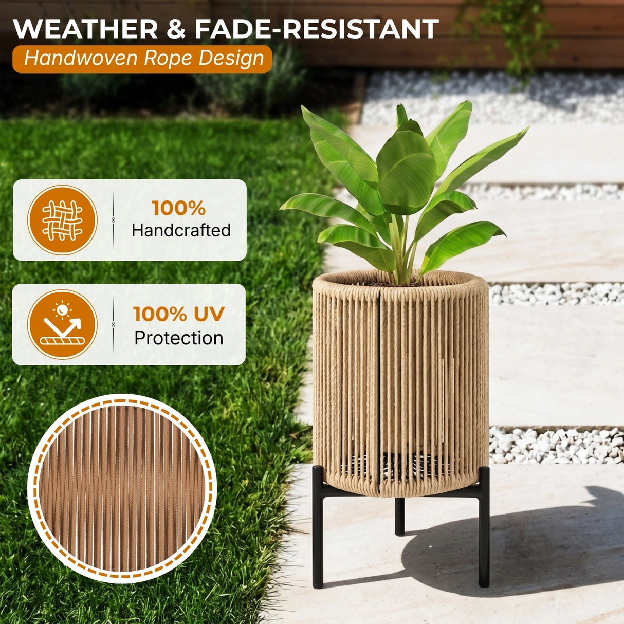 Outdoor Rope Planter with Metal Stand (Beige)