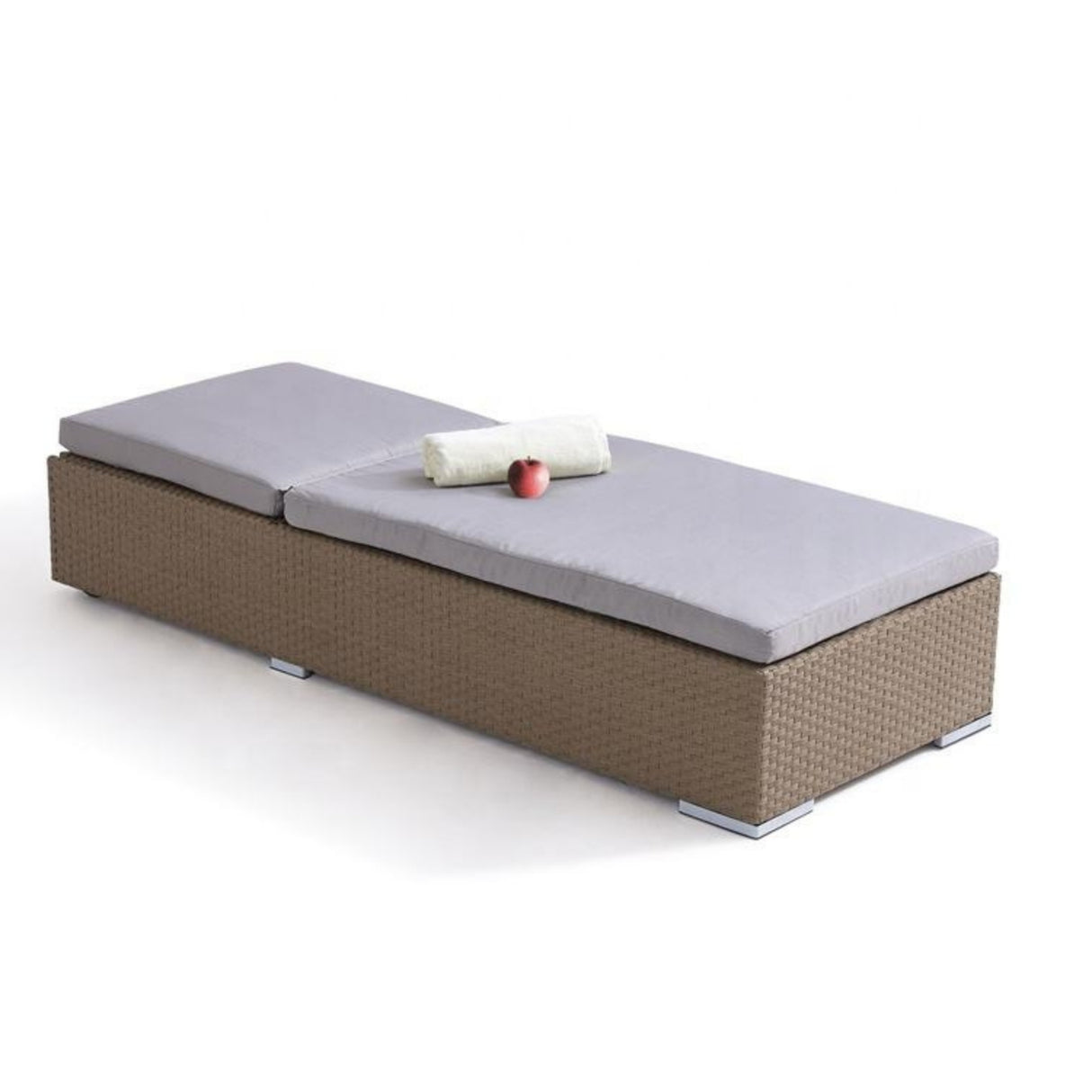Outdoor All-Weather Rattan Wicker Lounger (Beige & Grey)