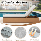 Outdoor All-Weather Rattan Wicker Lounger (Beige & Grey)