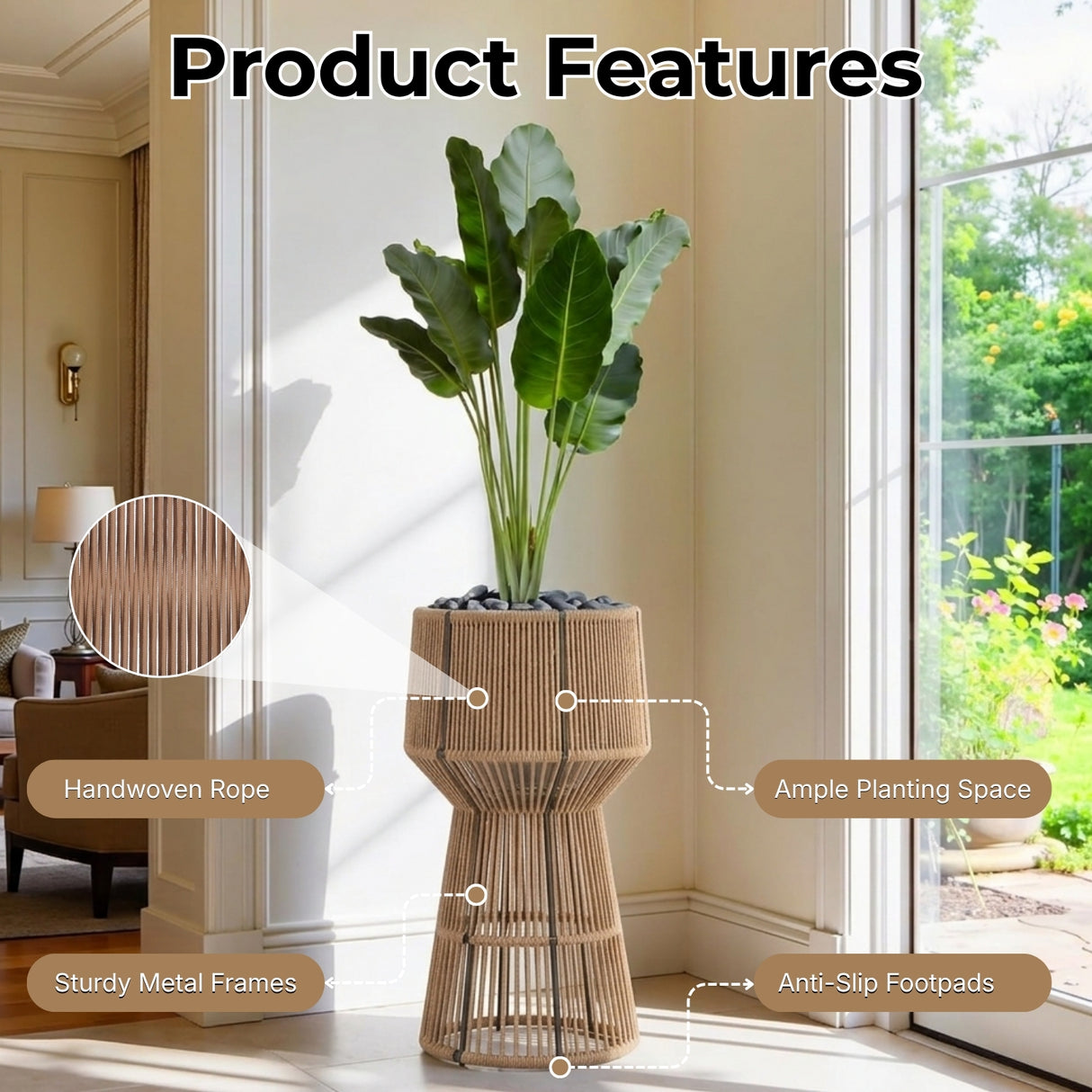 Devoko Outdoor Rope Planter Stand Set (Beige)