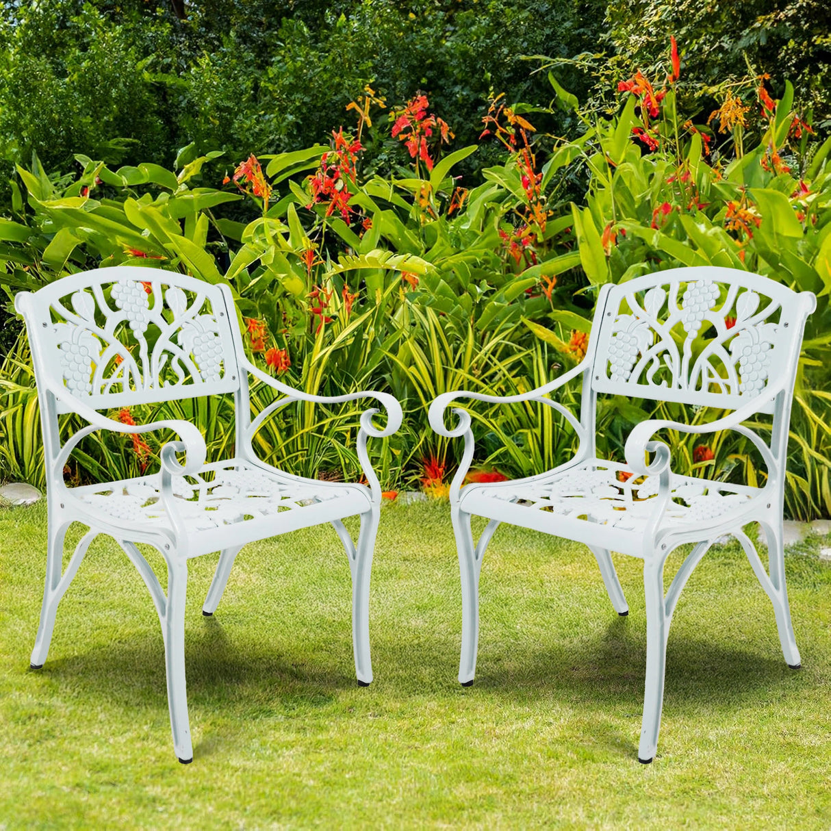 Outdoor Cast Aluminum 2 Chairs Patio Bistro Set (White)