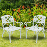 Outdoor Cast Aluminum 2 Chairs Patio Bistro Set (White)