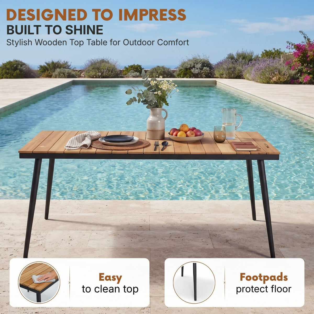 7-Piece Outdoor Patio Dining Set With Wooden Tabletop
