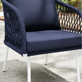 Outdoor Rope 4-Seater Sofa Set with Glass Top Table (Navy-blue & Royal Blue)