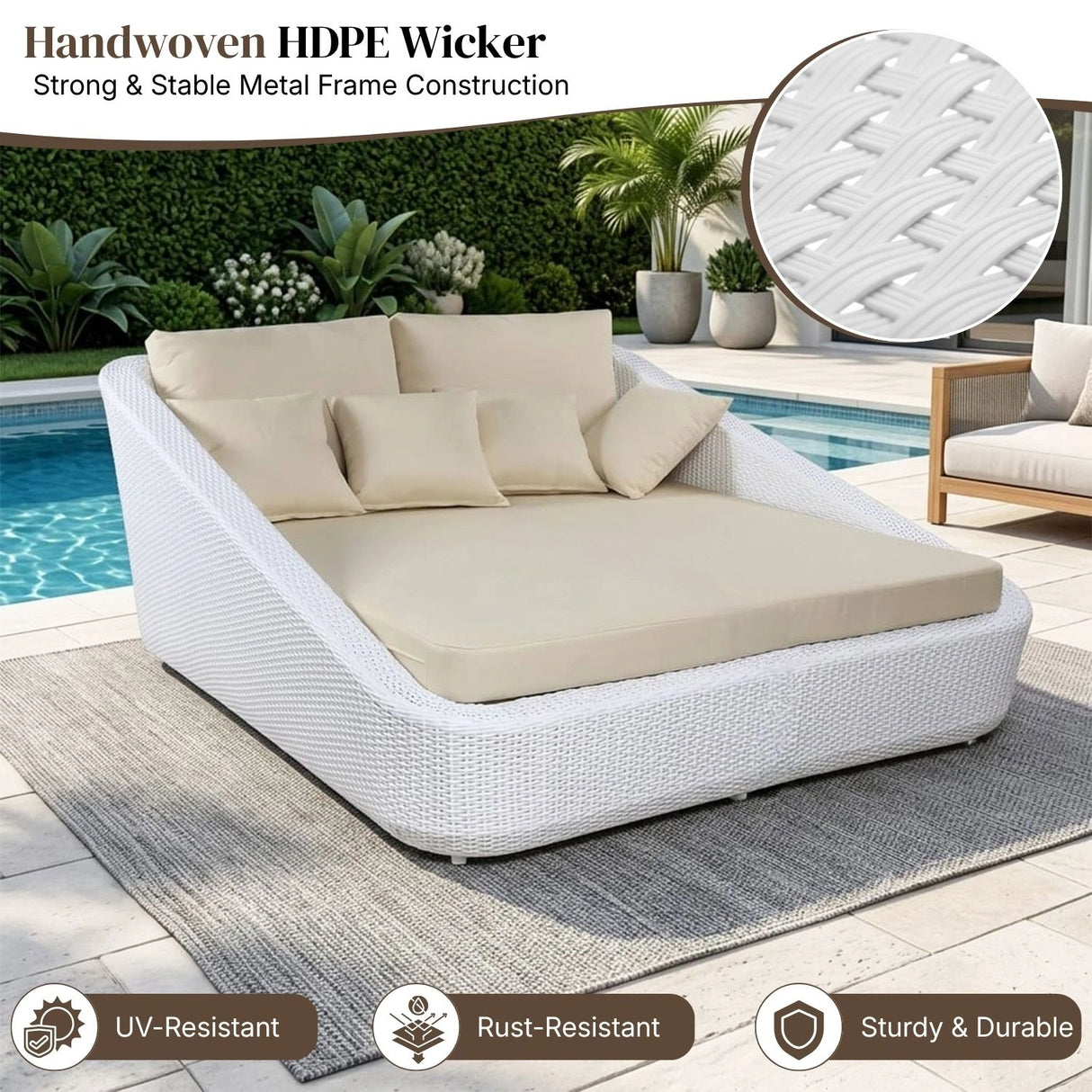 Patio Rattan & Wicker Double Conversation Daybed