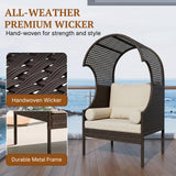 Outdoor Wicker Canopy Egg Chair with Cushions (Dark Brown & Cream)