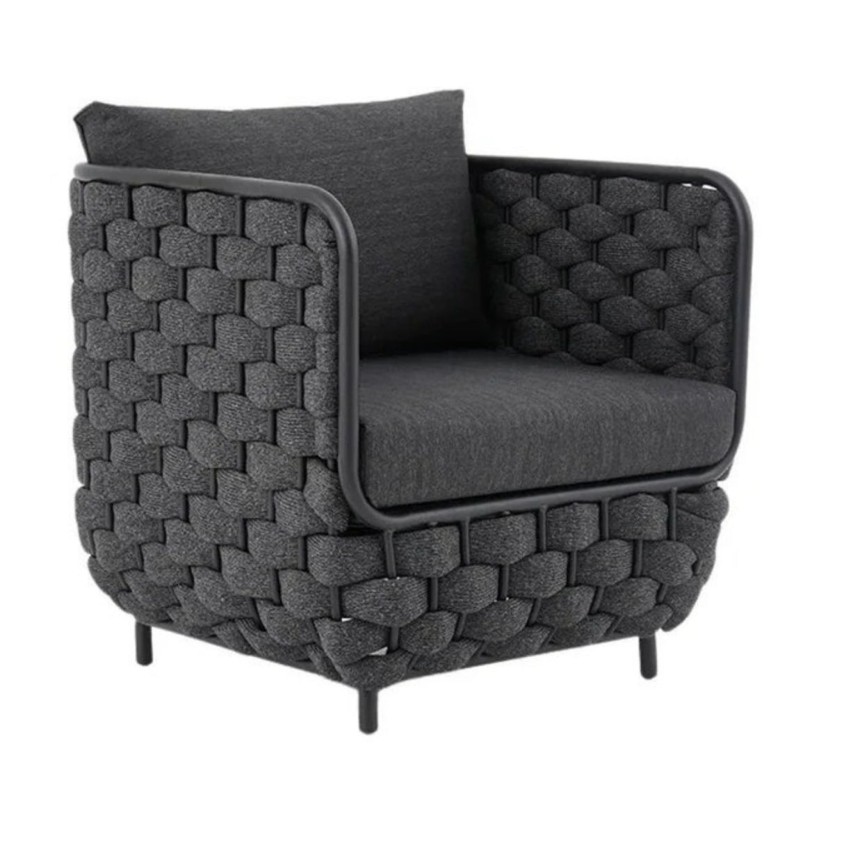 4 Piece Outdoor Rope Sofa Set with Glass Top Coffee Table (Black)