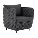 4 Piece Outdoor Rope Sofa Set with Glass Top Coffee Table (Black)