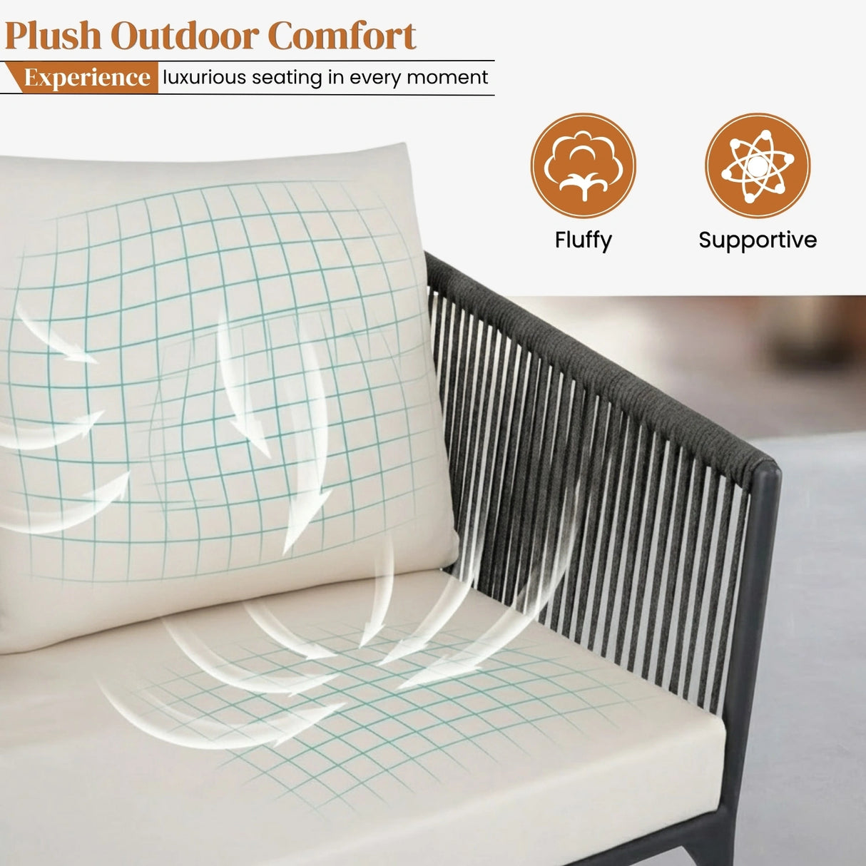 Outdoor Rope Patio Set with Glass Top Table