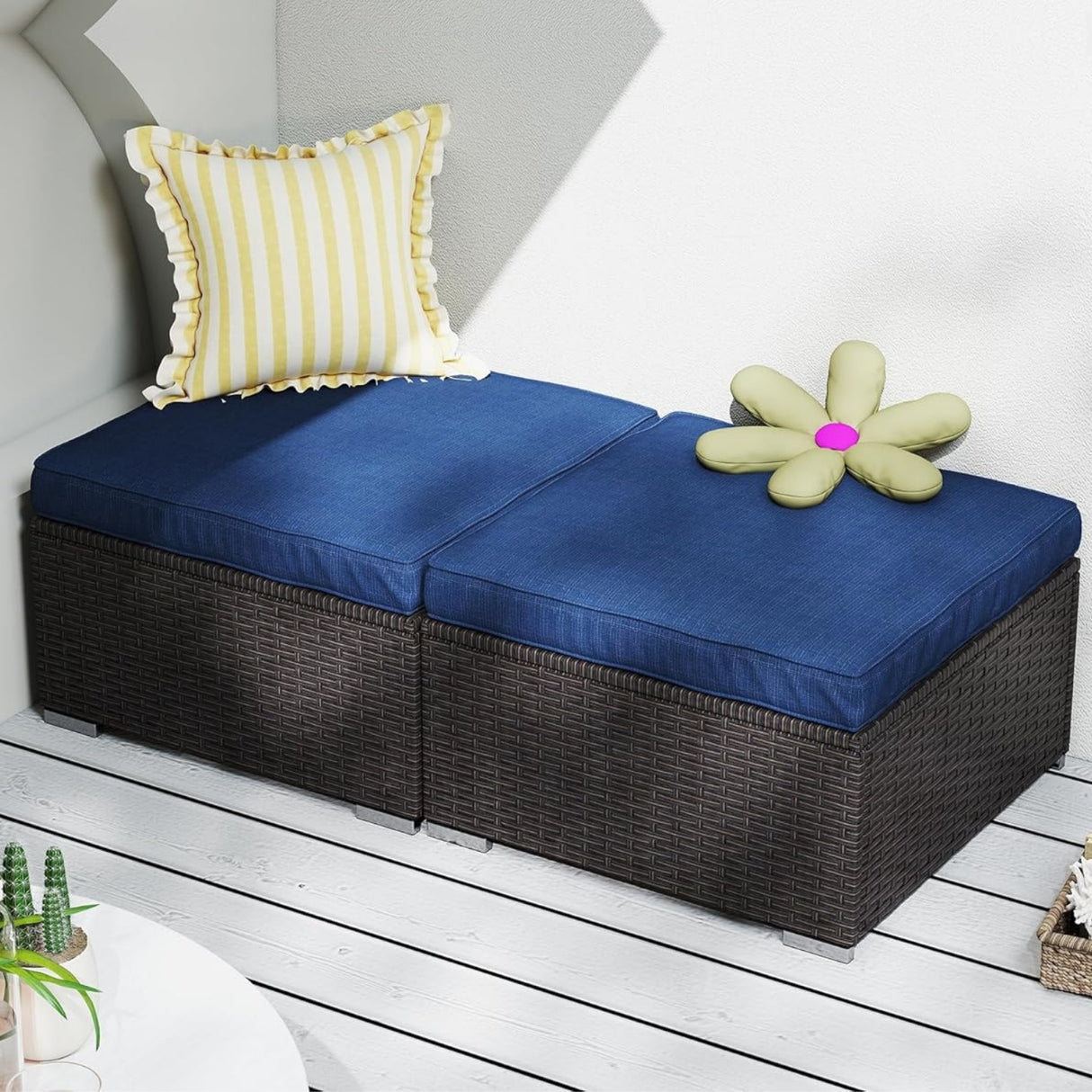 Outdoor Rattan Wicker 2-Piece Ottoman Set