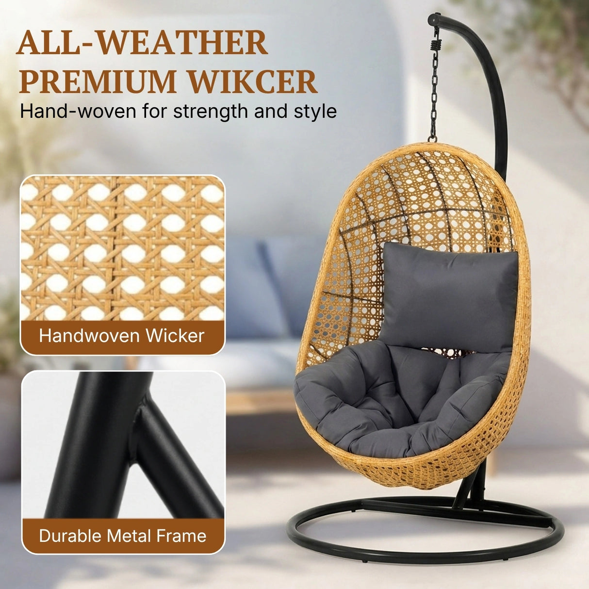 Hanging Egg Swing Chair (Beige and Dark Grey)