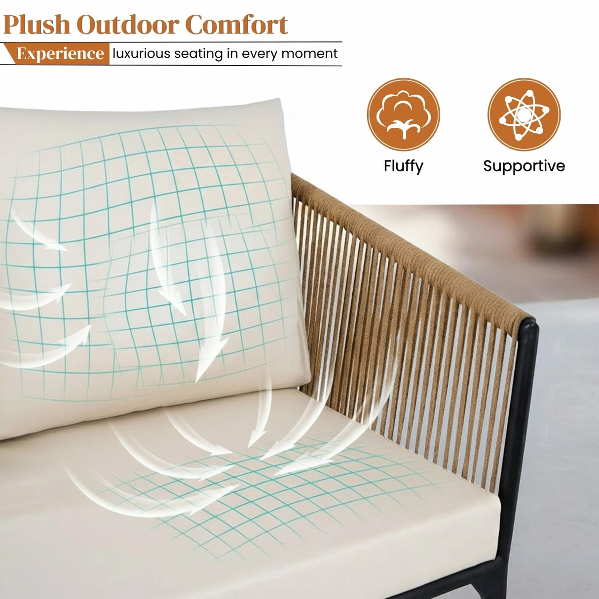 Outdoor Rope Patio Set with Glass Top Table