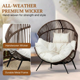 Outdoor Wicker Egg Chair with Plush Cushions (Dark Brown& Off-White)