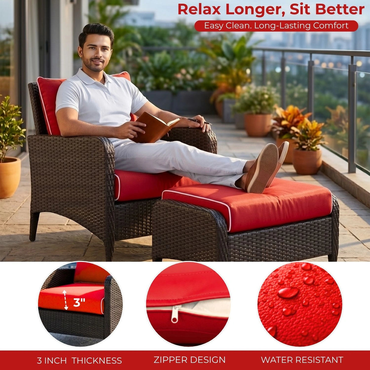 Outdoor 4 Piece Patio Wicker Furniture Set