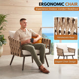 4-Piece Outdoor Rope Sofa Set With Glass Top Table (Beige & Off-White)