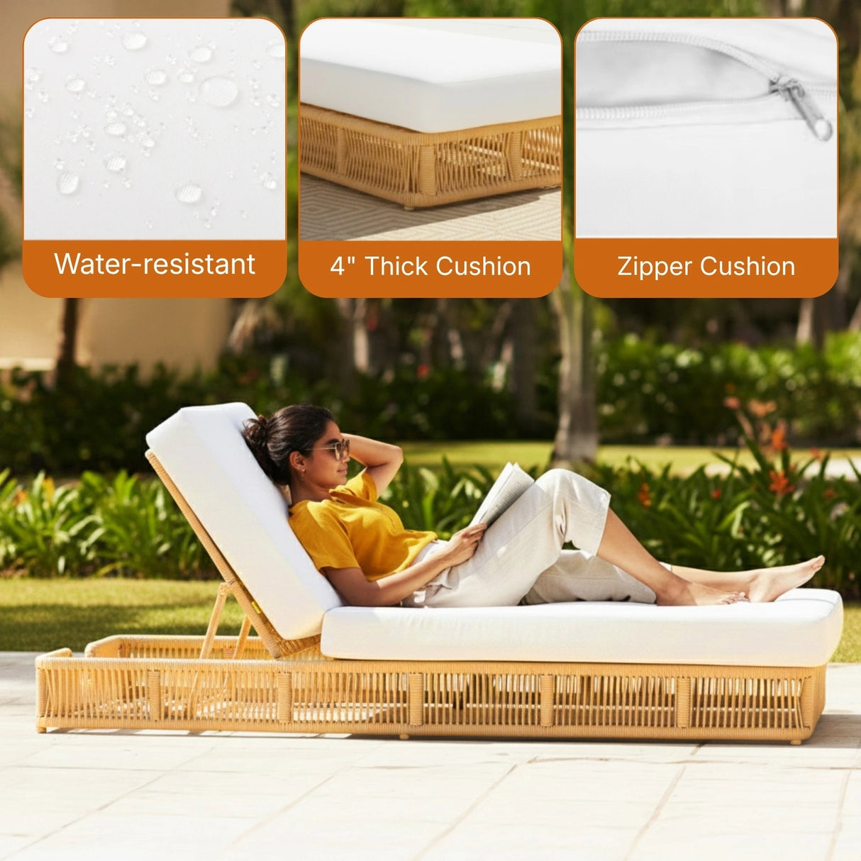 Outdoor All-Weather Rope Lounger with Cushions