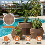 Outdoor 3-Piece Round Rope Planters (Beige)